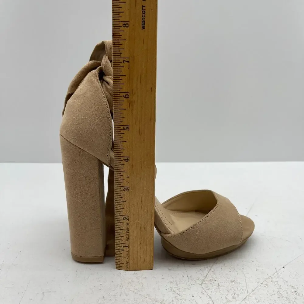 Lulu's Dorian Nude Open Toe Crisscross Ankle Strap Heel Woman's Size 5.5